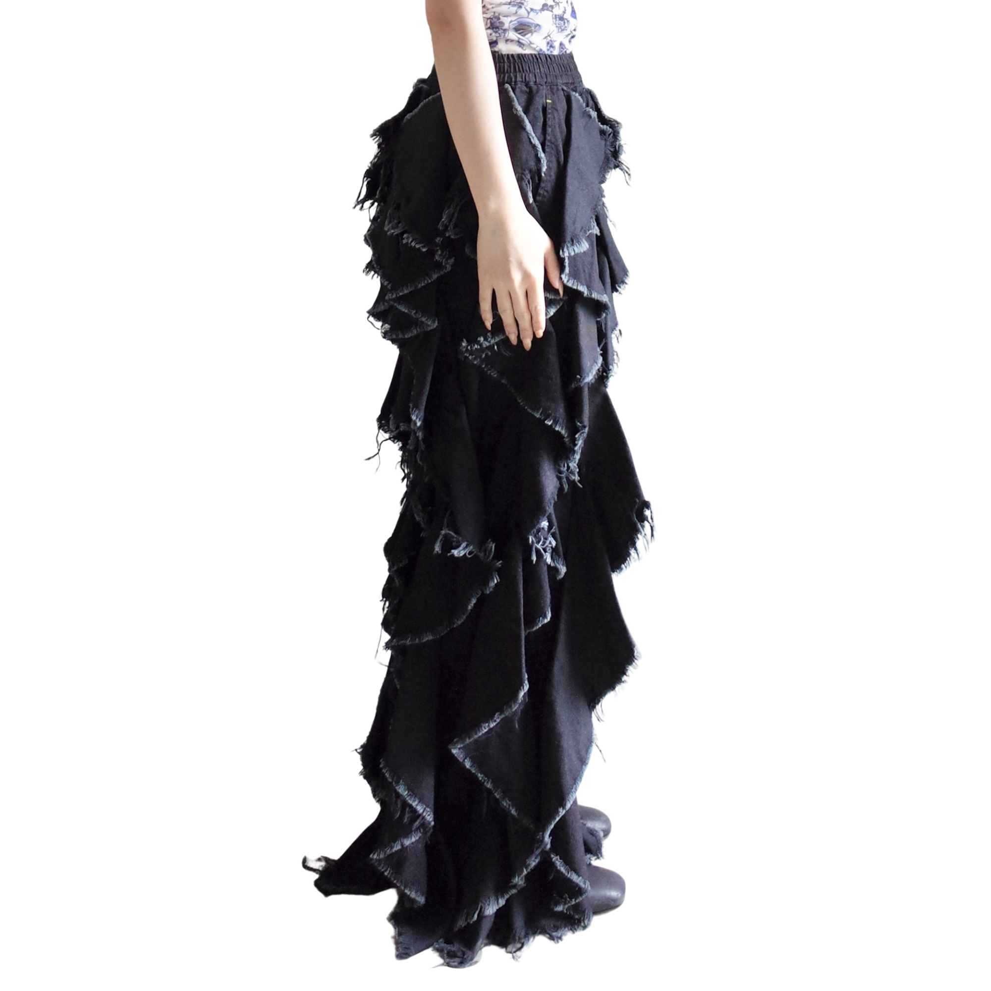 LIGHT OZ RUFFLE DENIM PANTS