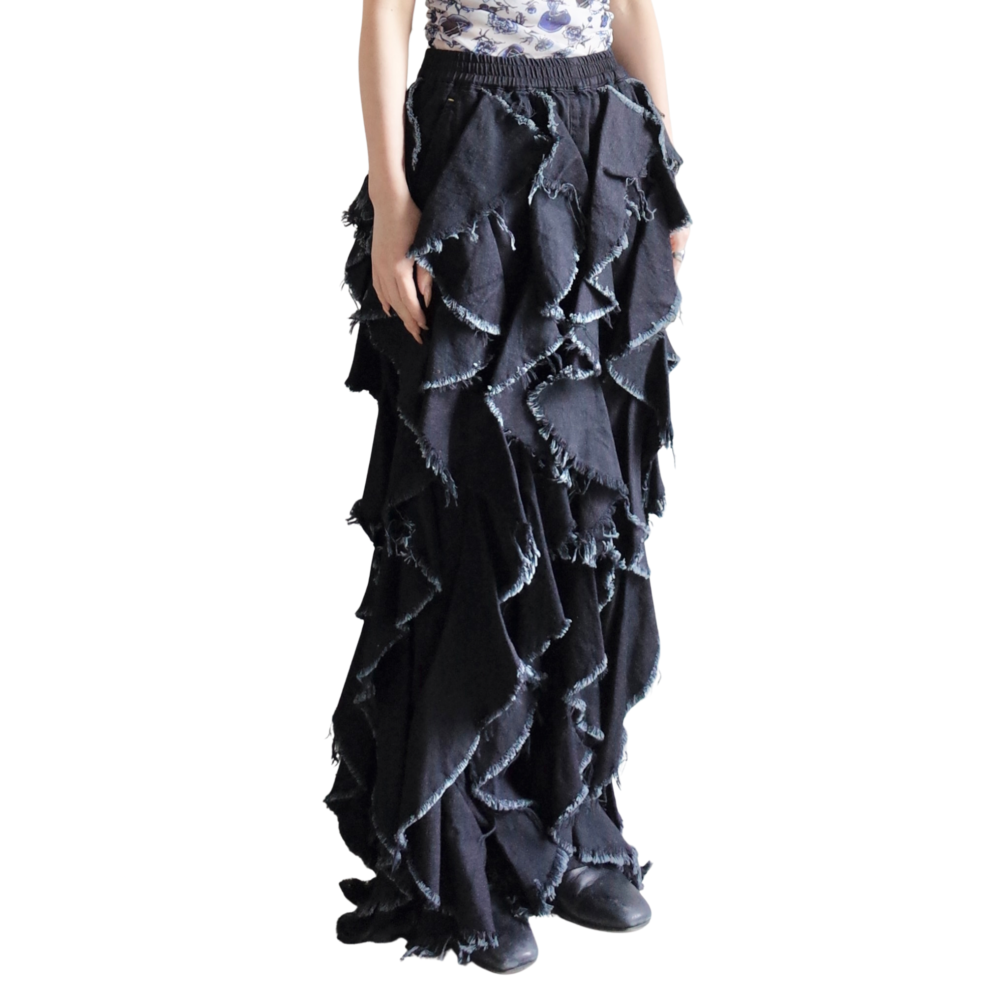 LIGHT OZ RUFFLE DENIM PANTS
