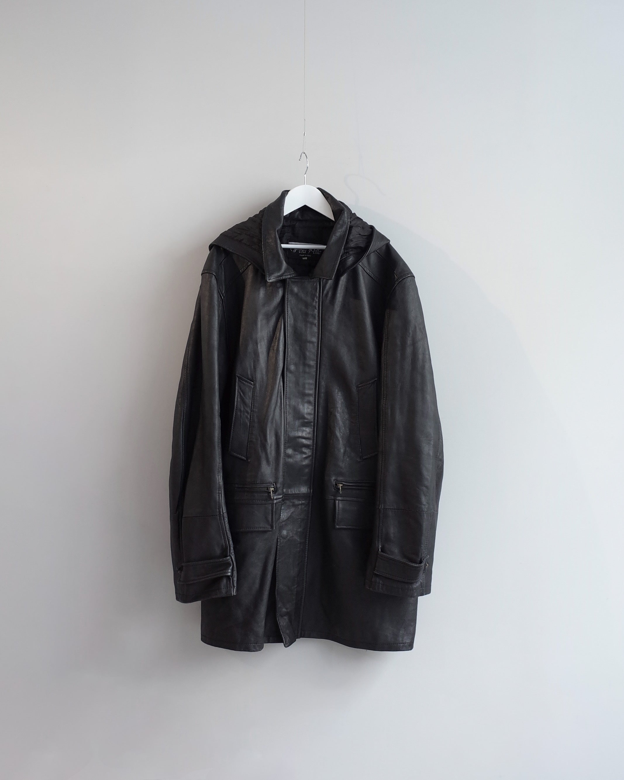 Used / HOODIED LEATHER JACKET
