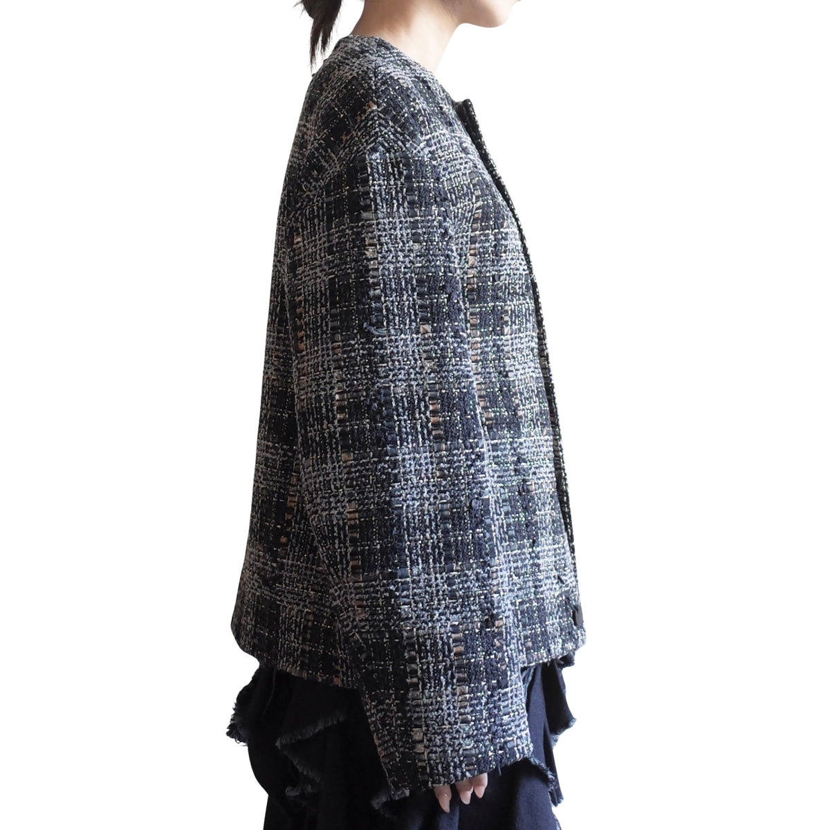 ROUND NECK MARBLE TWEED JACKET