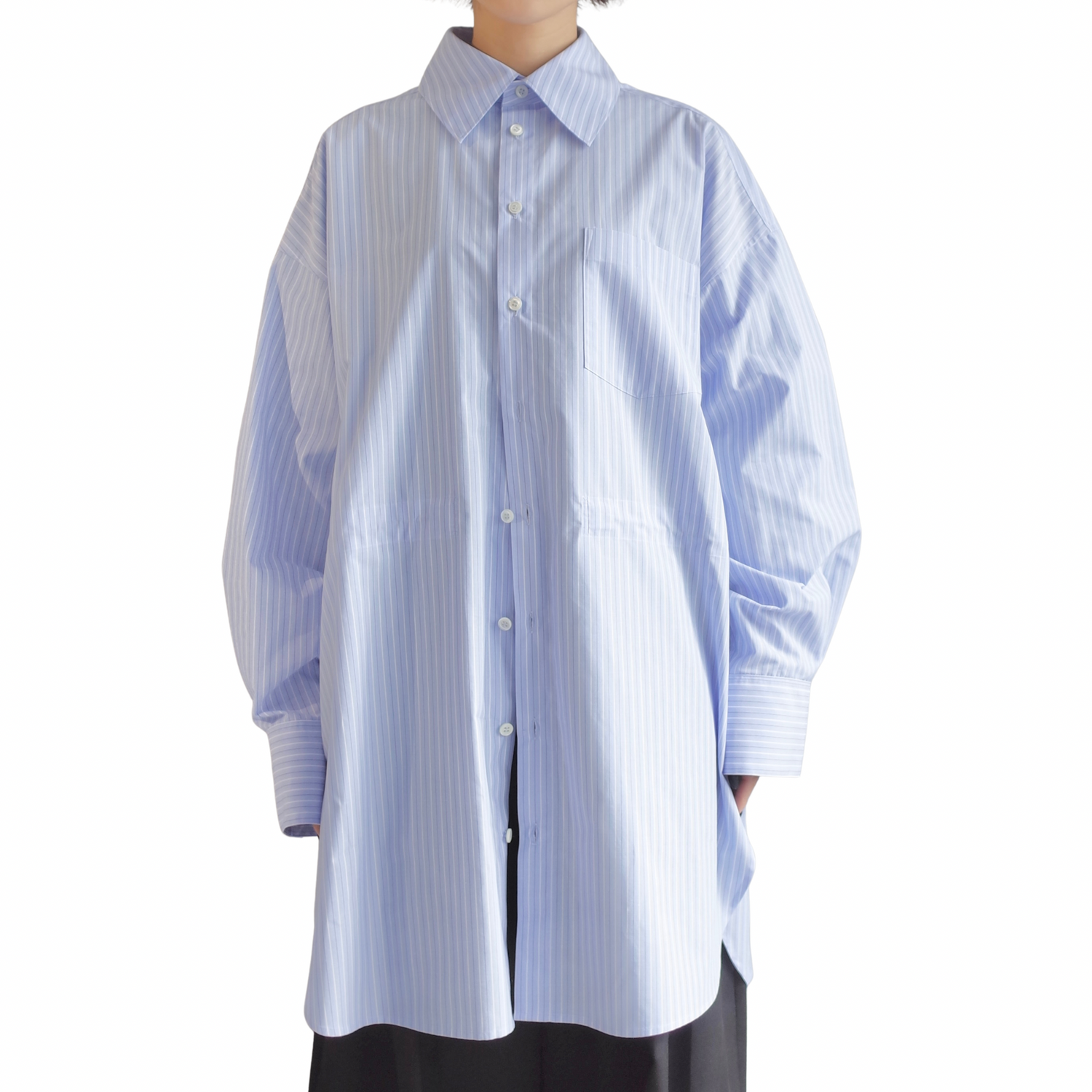 OVERSIZED DRAWSTRINGS STRIPED SHIRT