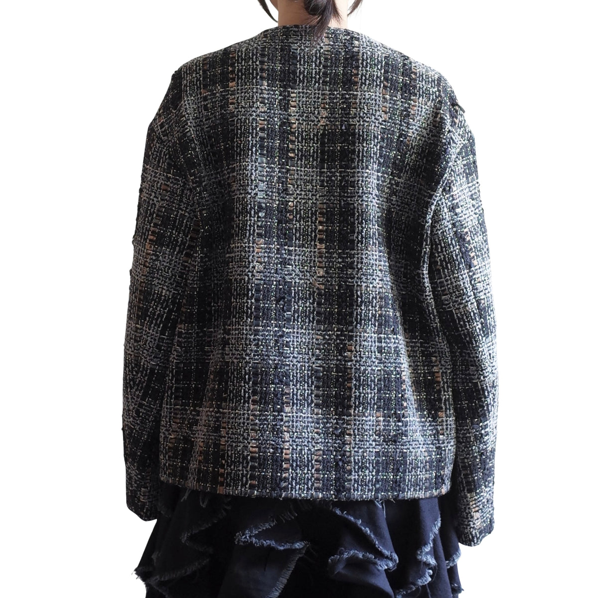 ROUND NECK MARBLE TWEED JACKET