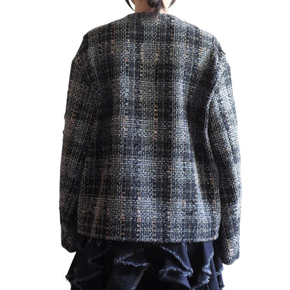 ROUND NECK MARBLE TWEED JACKET
