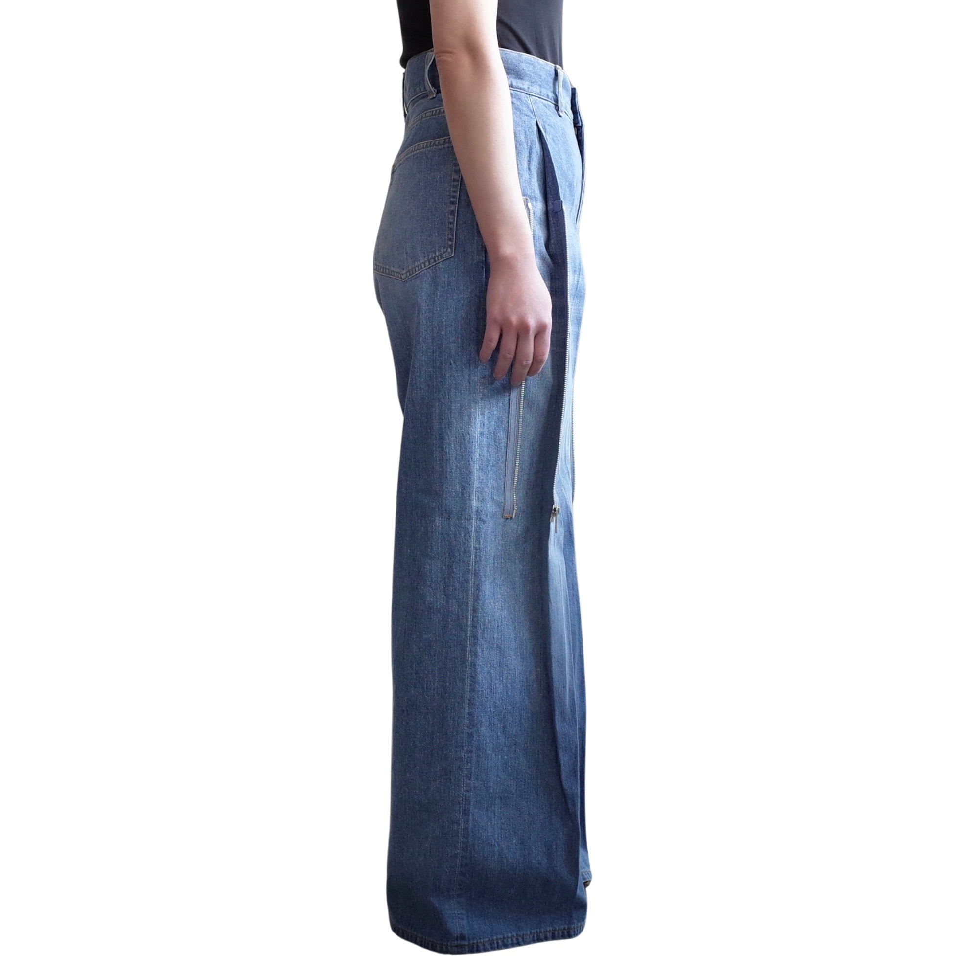 ZIPPED DENIM TROUSERS