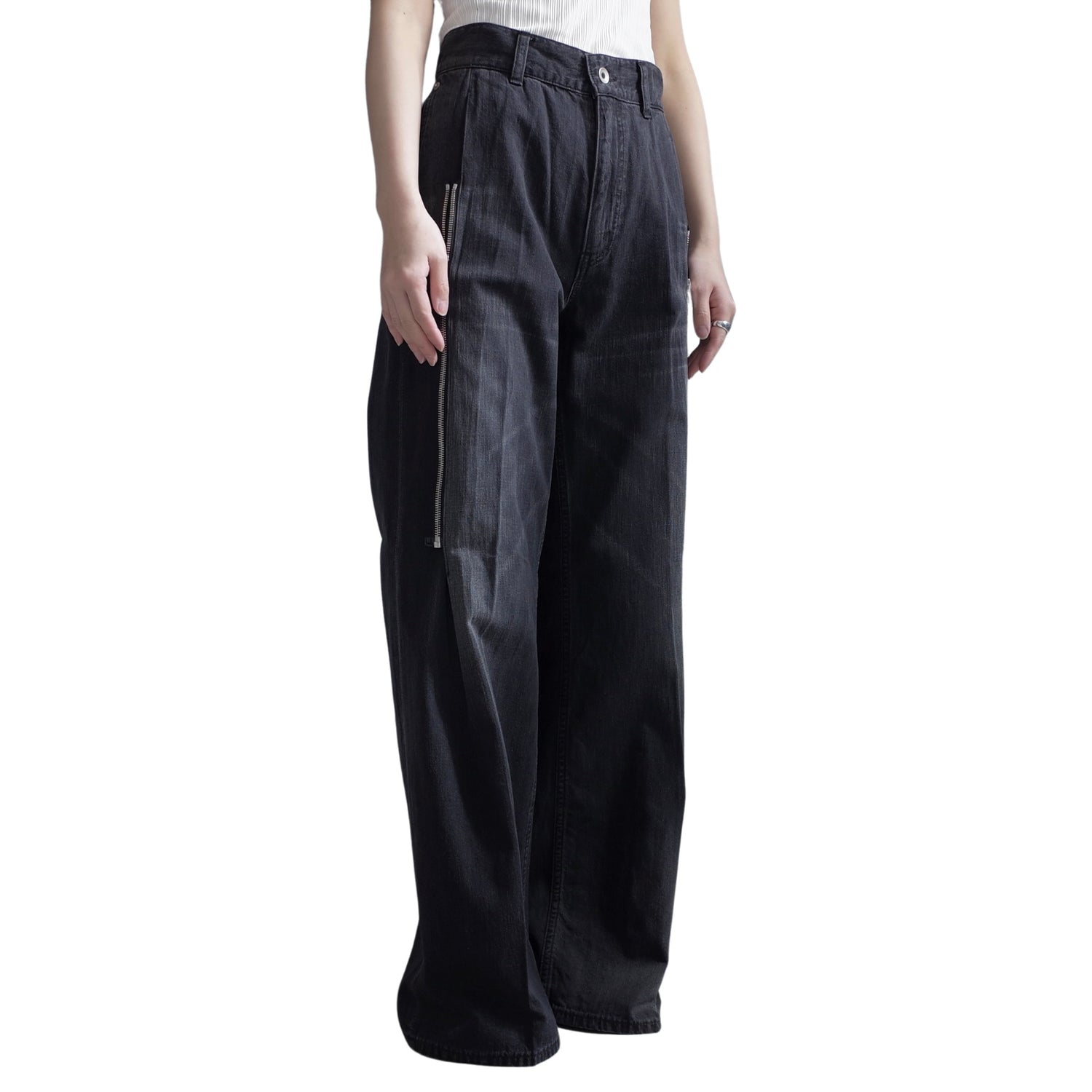 ZIPPED DENIM TROUSERS