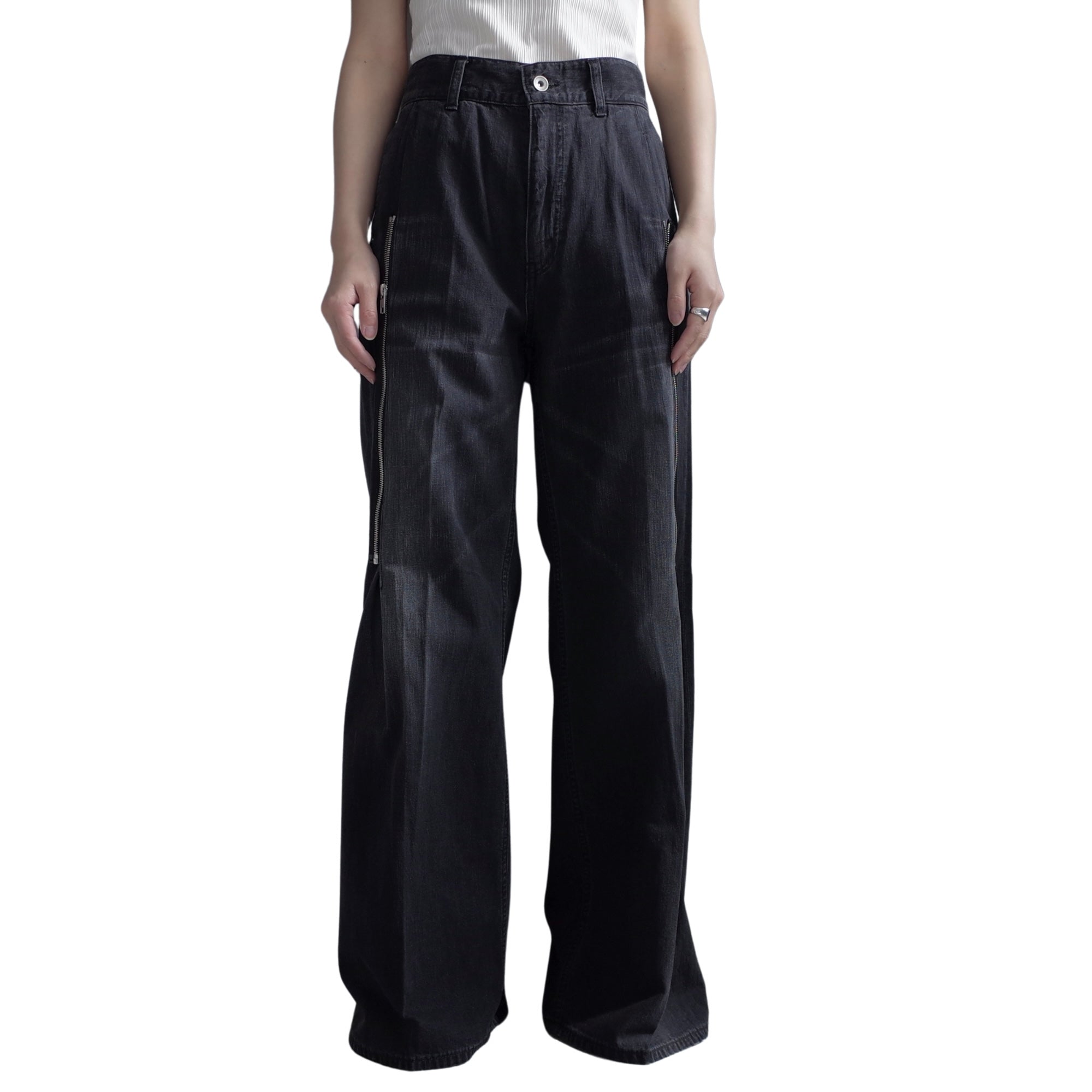 ZIPPED DENIM TROUSERS