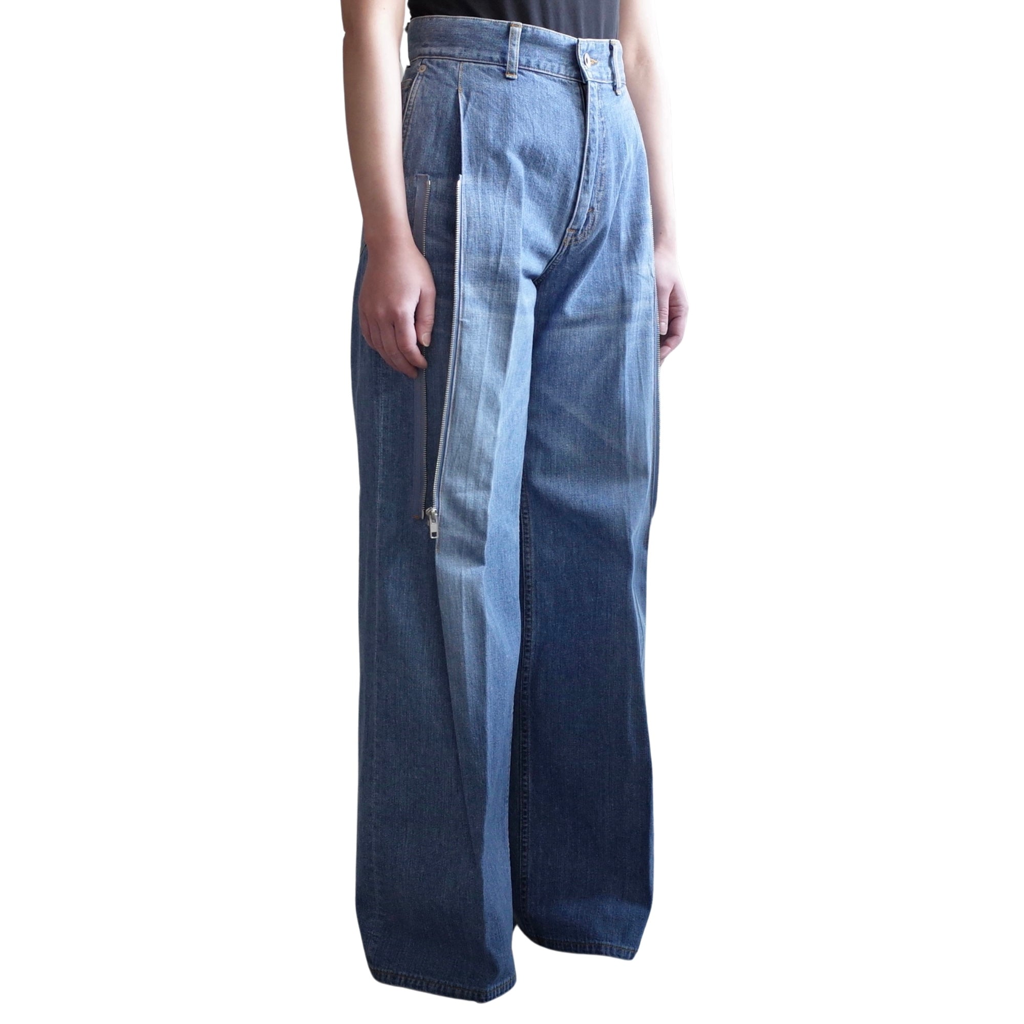 ZIPPED DENIM TROUSERS