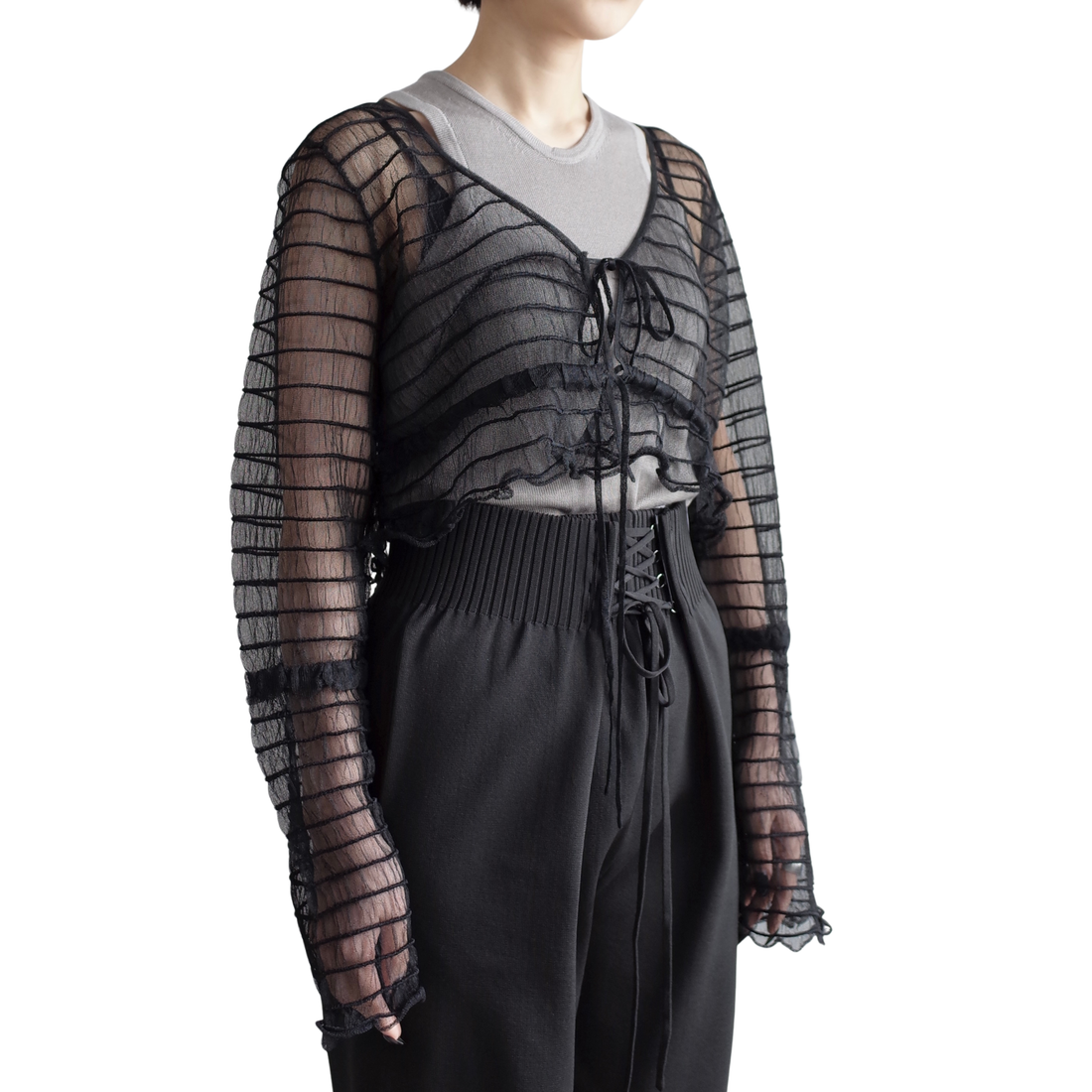 SHEER WAVING BOARDER CARDIGAN