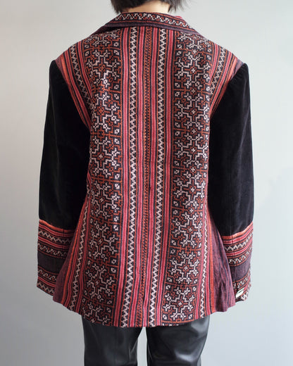 Used / ETHNIC PATTERN VELOUR JACKET
