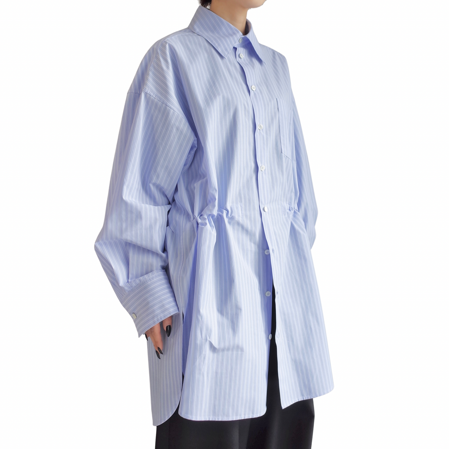 OVERSIZED DRAWSTRINGS STRIPED SHIRT