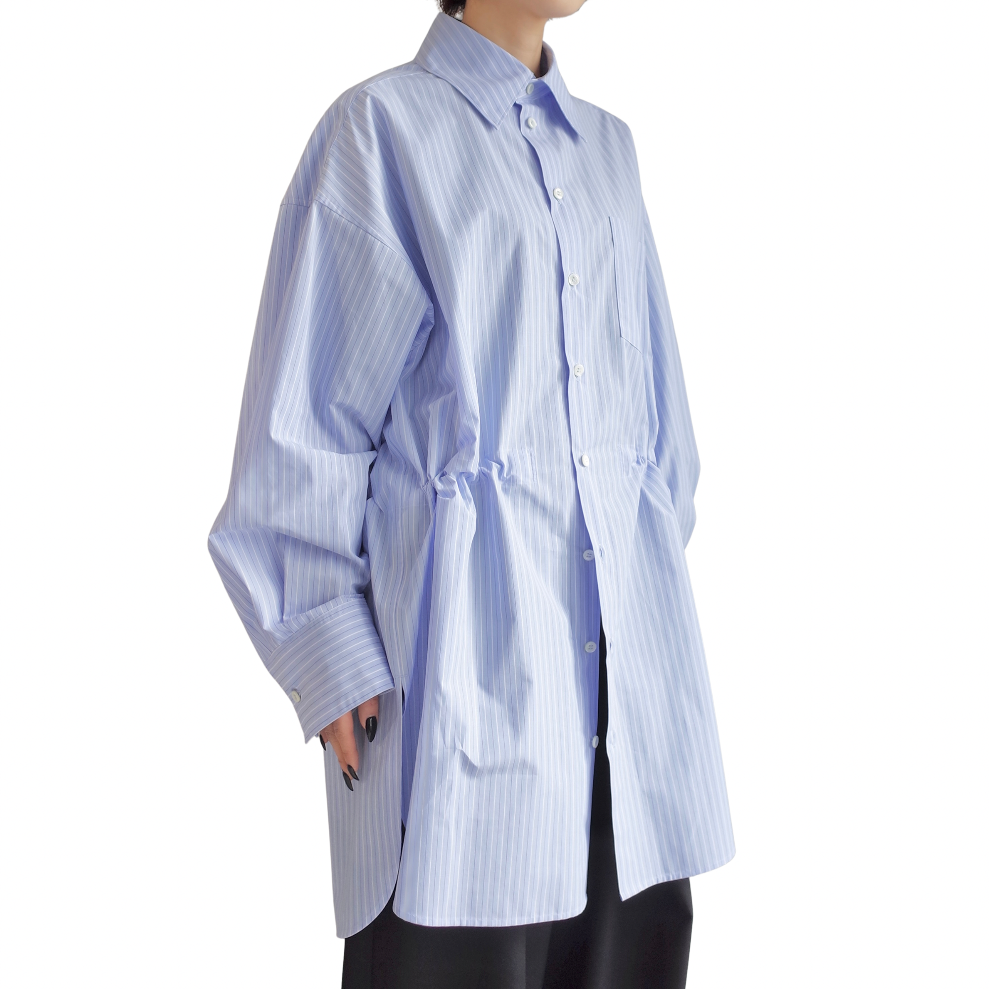 OVERSIZED DRAWSTRINGS STRIPED SHIRT