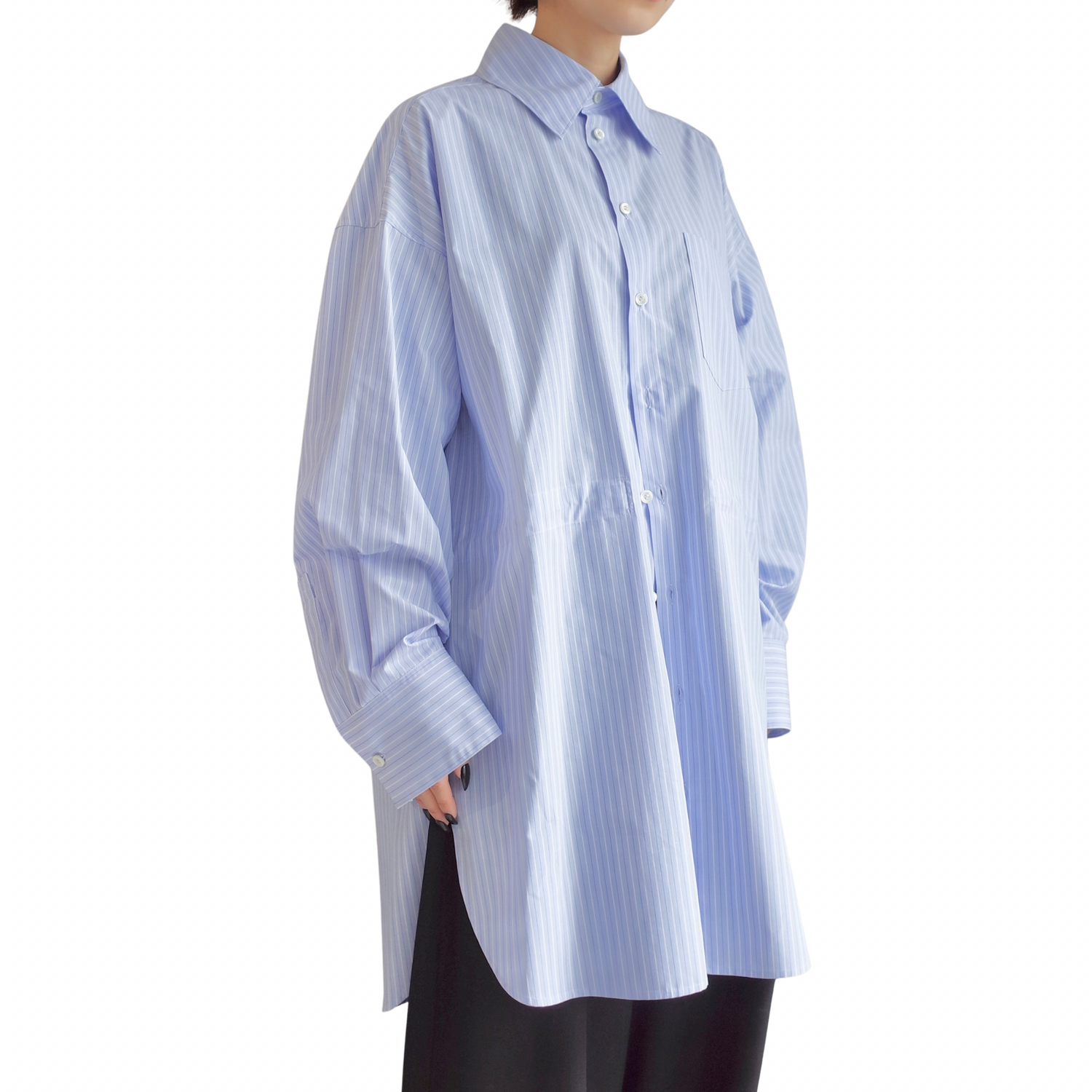 OVERSIZED DRAWSTRINGS STRIPED SHIRT