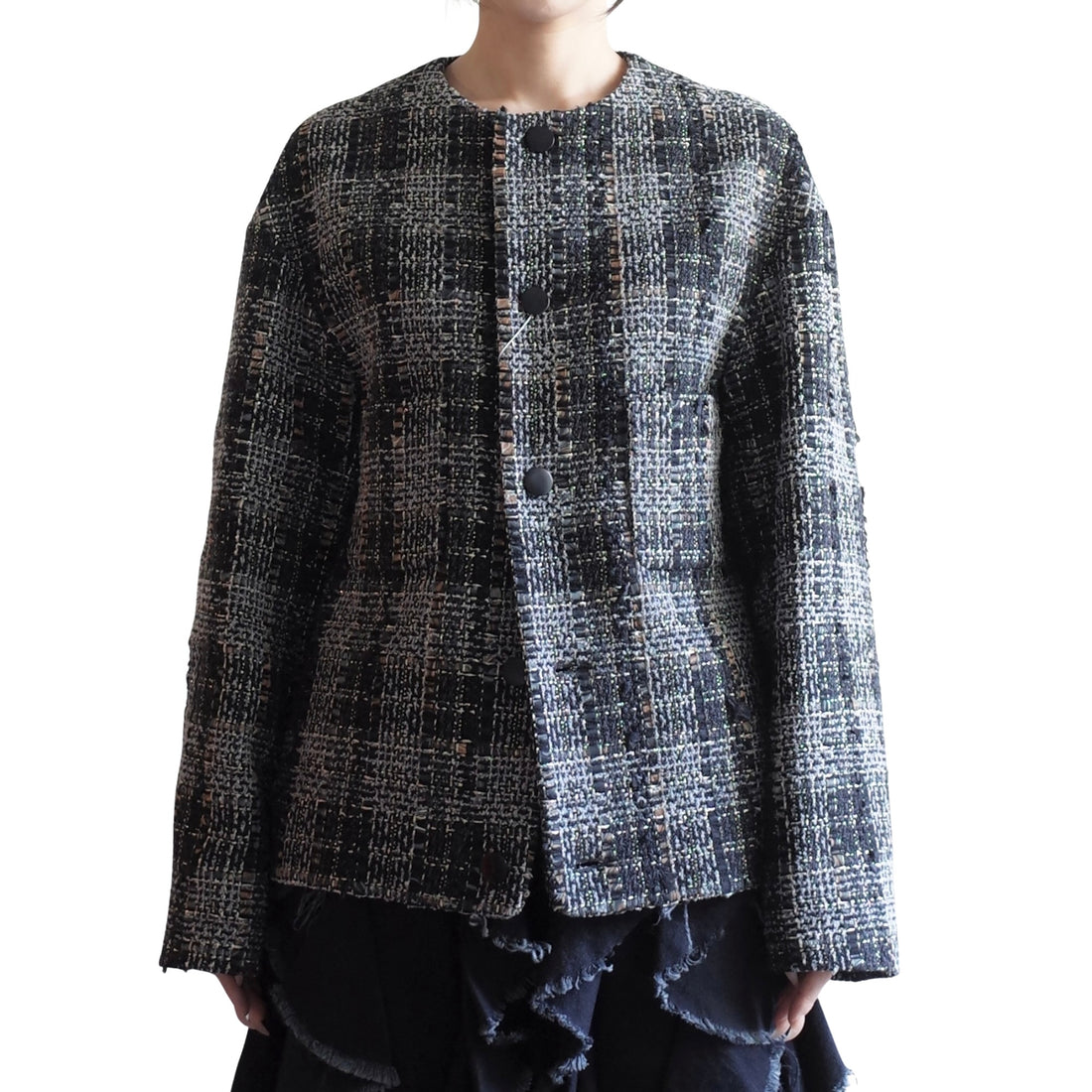 ROUND NECK MARBLE TWEED JACKET