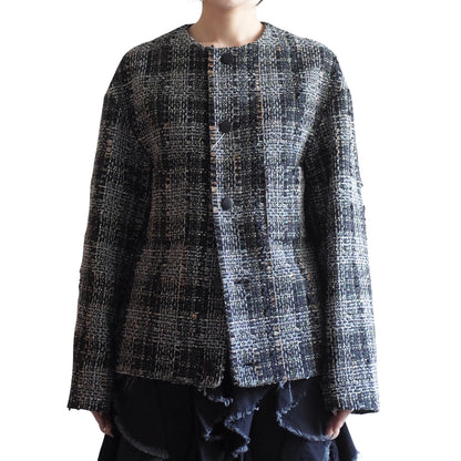 ROUND NECK MARBLE TWEED JACKET