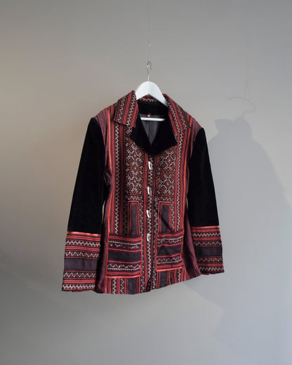 Used / ETHNIC PATTERN VELOUR JACKET