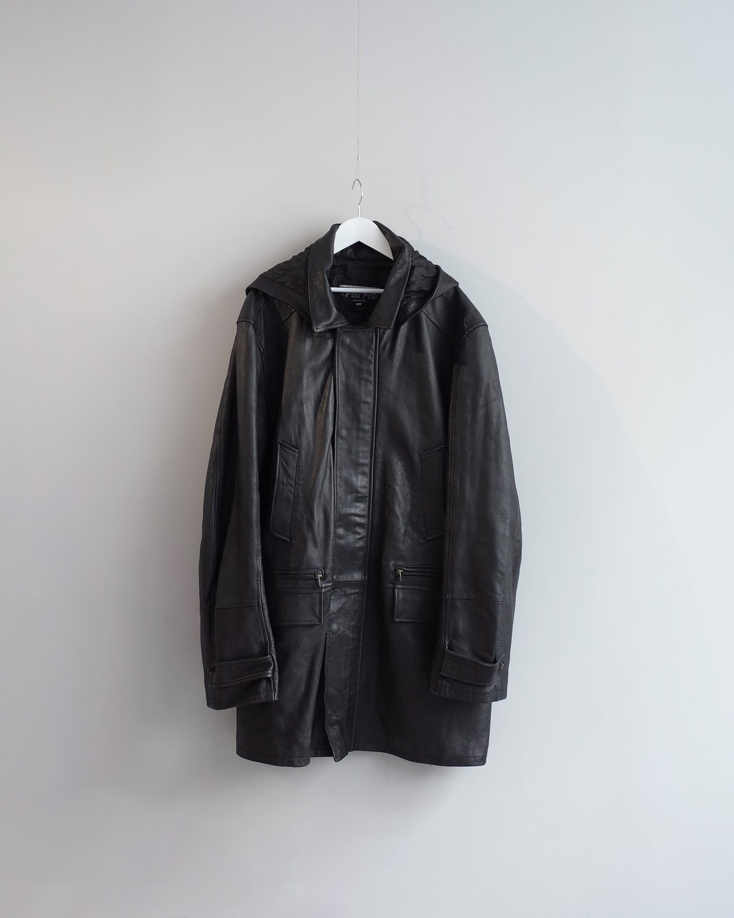 Used / HOODIED LEATHER JACKET