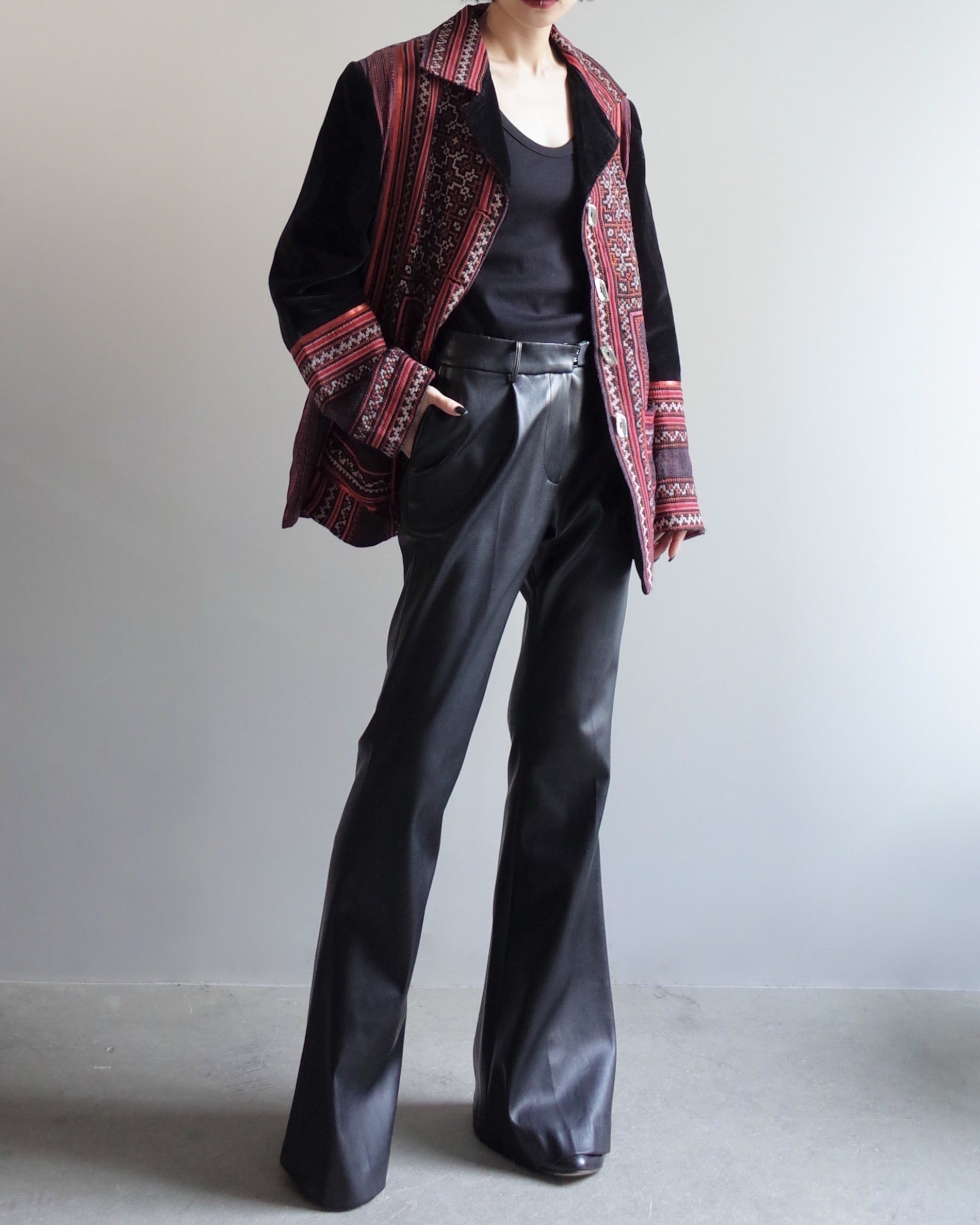 Used / ETHNIC PATTERN VELOUR JACKET