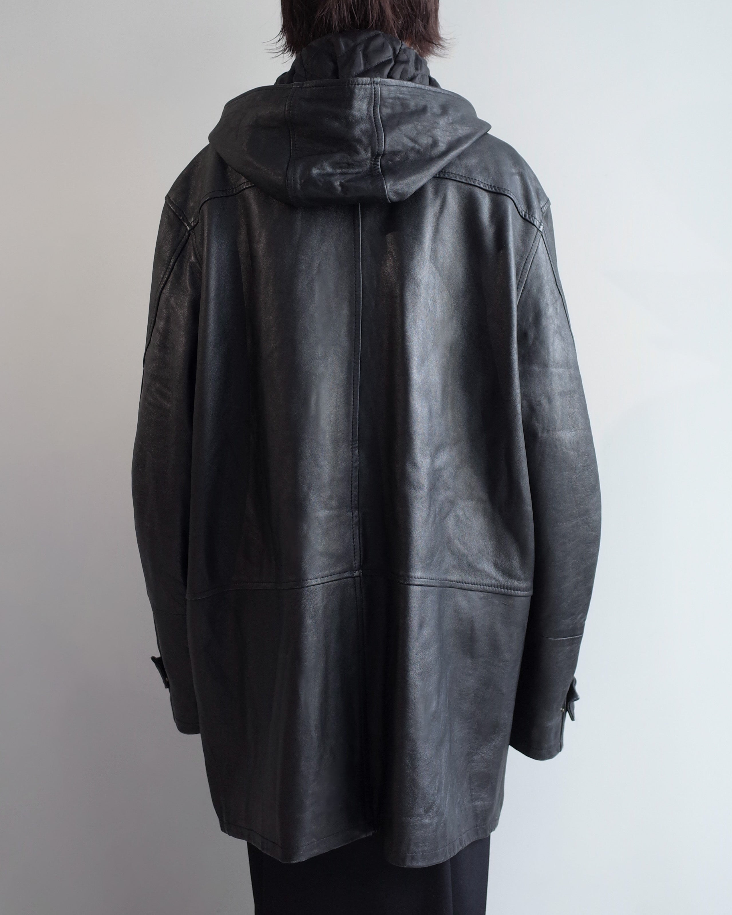 Used / HOODIED LEATHER JACKET