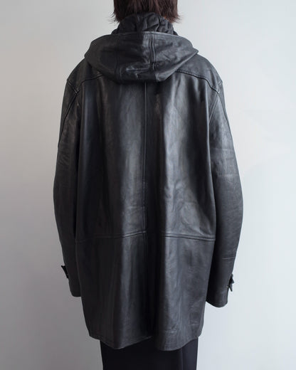 Used / HOODIED LEATHER JACKET