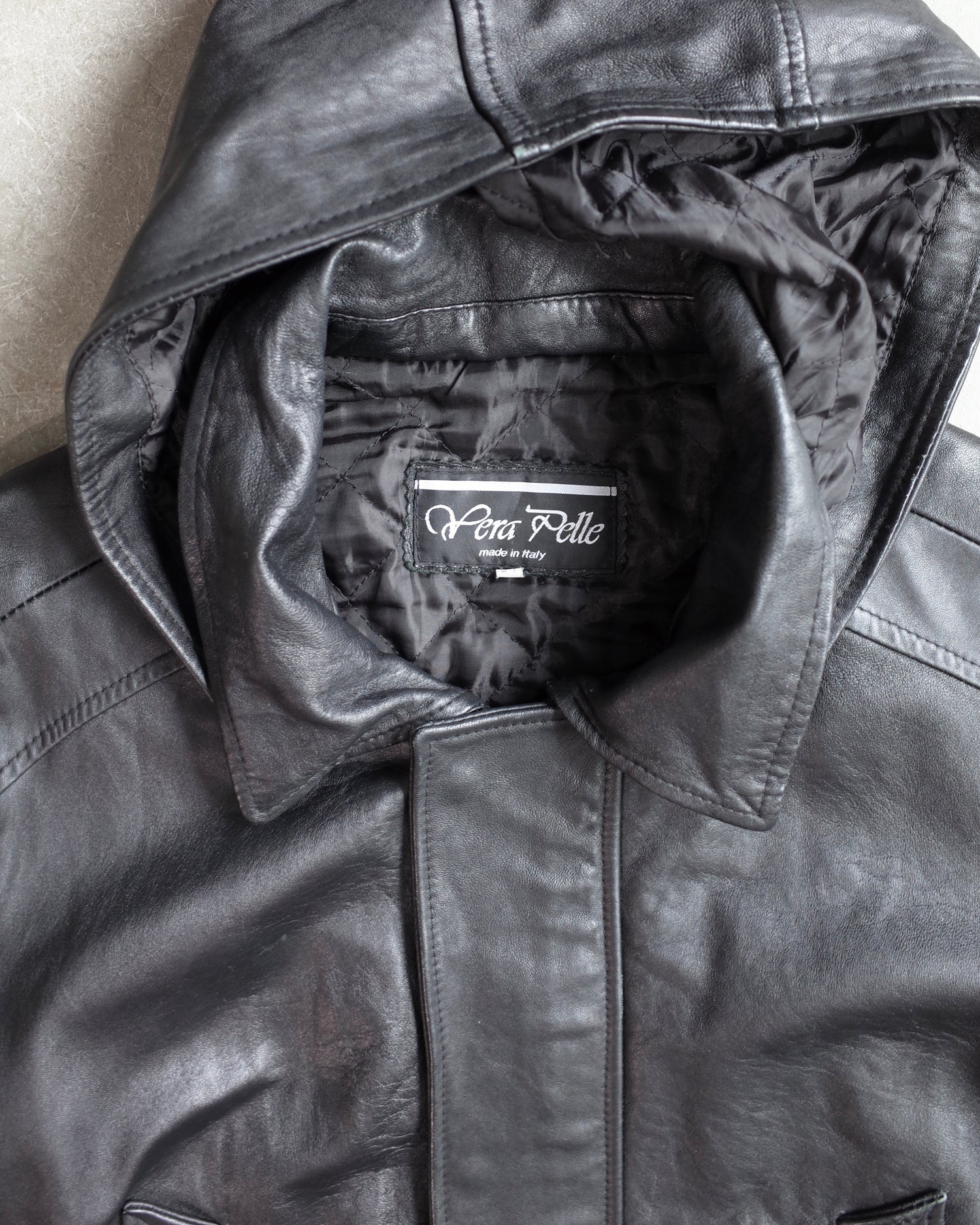 Used / HOODIED LEATHER JACKET